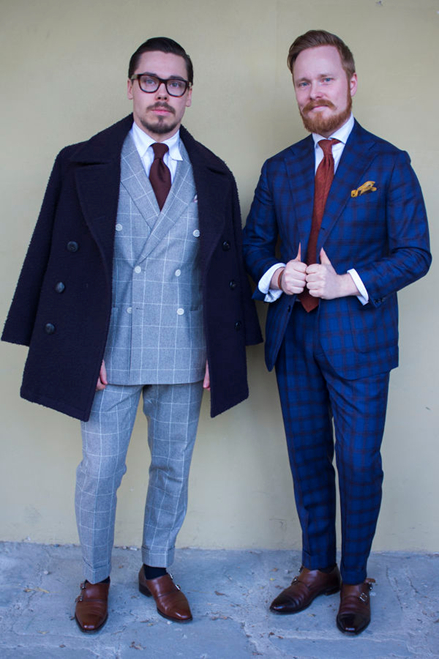 Florence Pitti Uomo 2016 - Two Male Models in Checkered Suits
