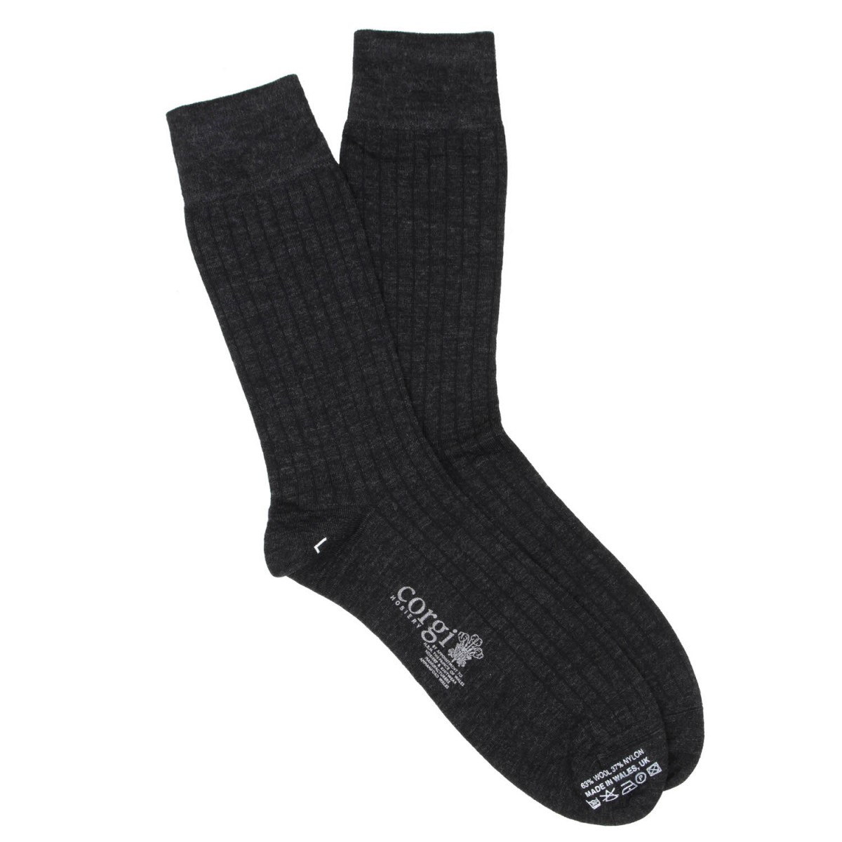 Corgi Socks Wool Rib Charcoal