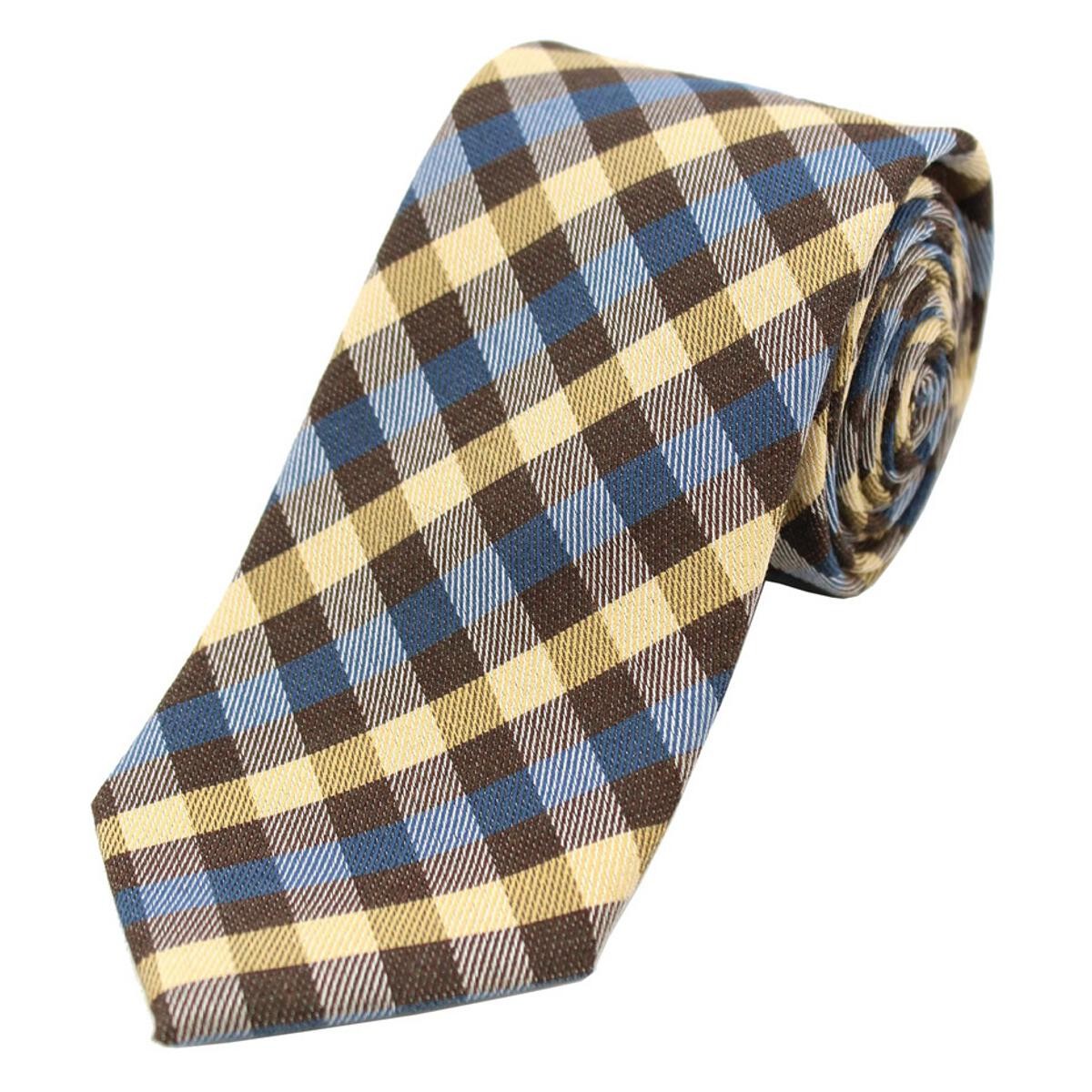 Soprano Accessories Blue, Brown & Gold Checked Wool Tie - Pediwear ...